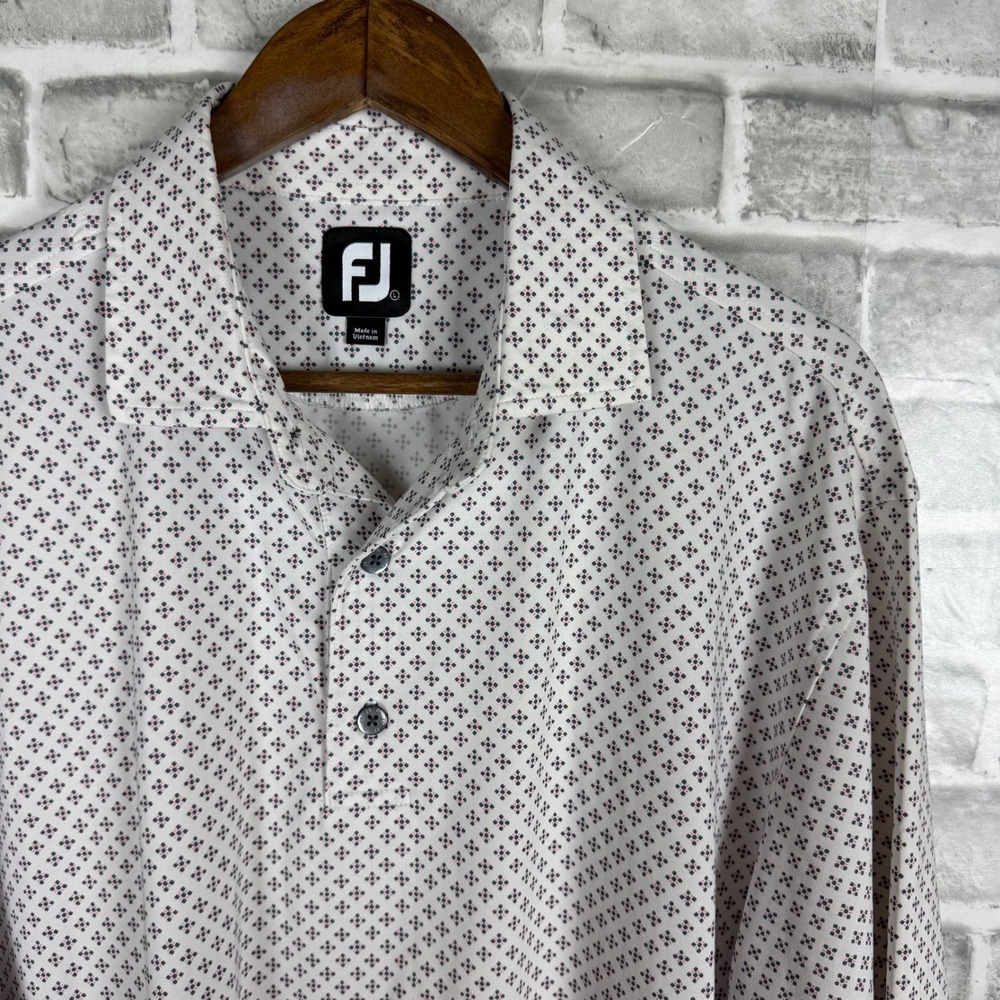FootJoy Mens ProDry Golf Polo Shirt White Pink Navy Geometric AOP Print Large